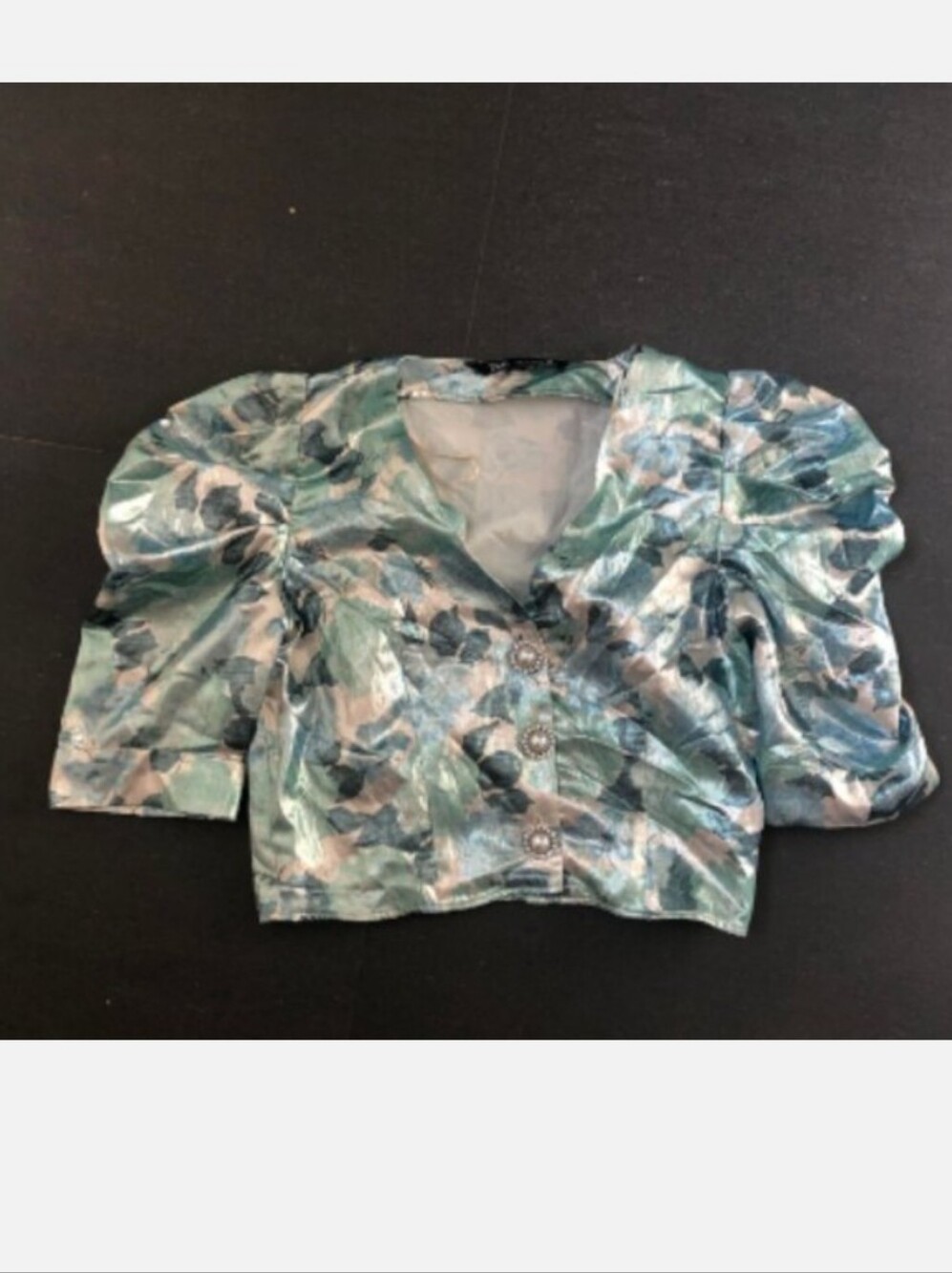 Zara Modern Does 80s Short Sleeve Cropped Metallic Elegant Top Sz S